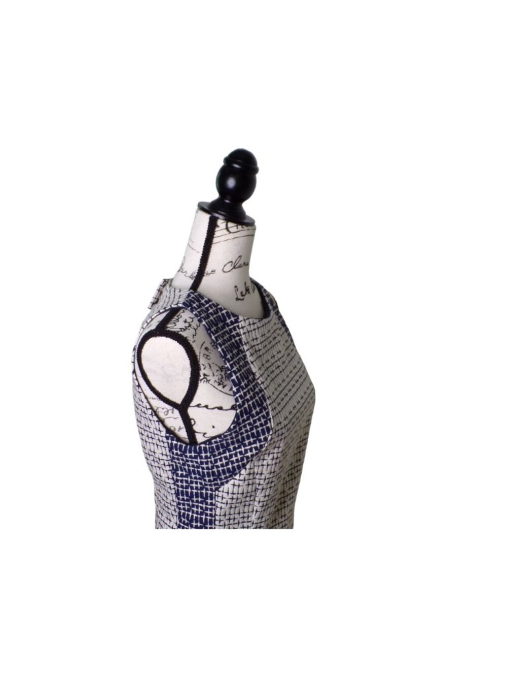 🆕ZARA Cut-Out Back Sleeveless Sheath Dress Navy Blue Off-White Print Medium - Picture 3 of 12